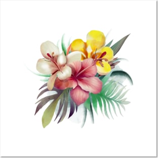 Watercolor tropical flowers Posters and Art